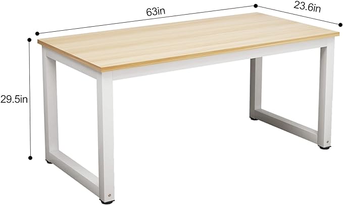 NSdirect Modern Computer Desk 63 Inch Large Office Desk, Writing Study Table for Home Office Desk Workstation Wide Metal Sturdy Frame Thicker Steel Legs, White - LeafyLoom