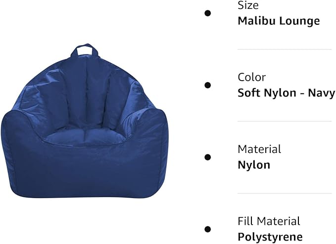 Posh Creations Structured Comfy Seat for Playrooms and Bedrooms, Large Bean Bag Chair, Malibu Lounge, Navy - LeafyLoom
