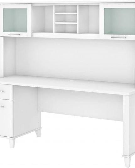 Bush Furniture Somerset 72W Office Desk with Drawers and Hutch in White - LeafyLoom