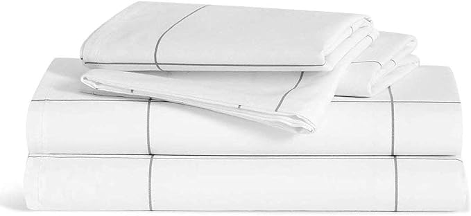Brooklinen Luxury Sateen 4 Piece Sheet Set - 100% Cotton, Queen Size in Window Pane - 1 Fitted Sheet, 1 Flat Sheet, 2 Pillowcases | Best Luxury Sheets - LeafyLoom