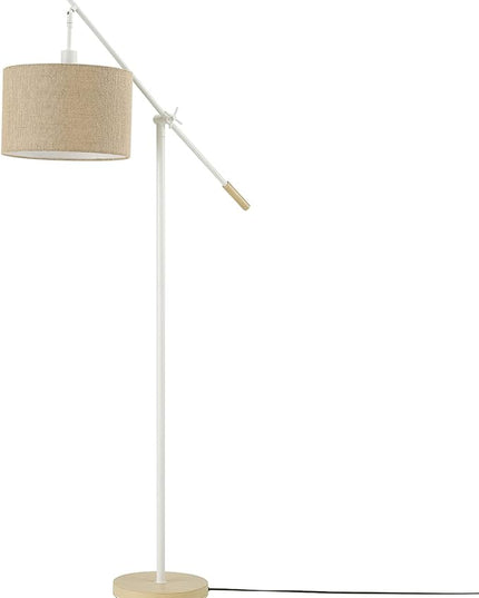 Globe Electric Serena 66" Floor Lamp, Matte White, Faux Wood Accents, Jute Shade, Dimmable Rotary Switch on Socket - LeafyLoom