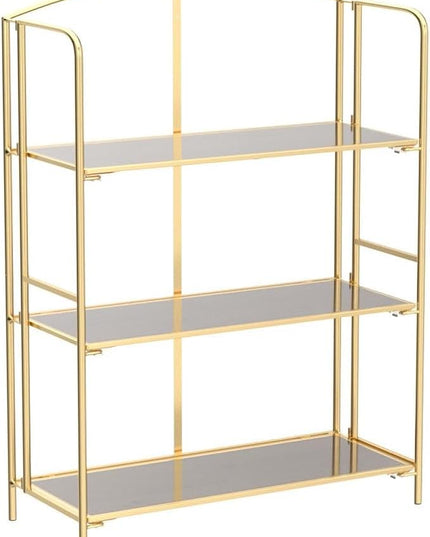 No Assembly Folding Bookshelf, 3 Tier Gold Bookshelf, Metal Book Shelf for Storage, Folding Bookcase for Office Organization and Storage, 12.87" D x 30.9" W x 42.33" H - LeafyLoom
