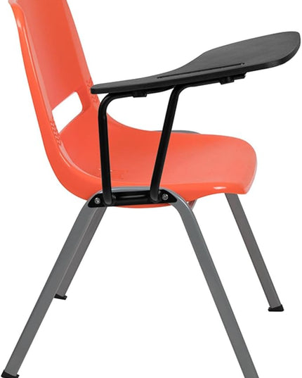 Flash Furniture HERCULES Orange Ergonomic Shell Chair with Right Handed Flip-Up Tablet Arm - LeafyLoom