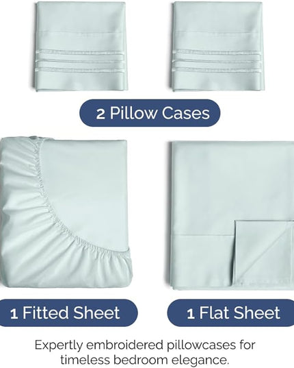 Full Size 4 Piece Sheet Set - Comfy Breathable & Cooling Sheets - Hotel Luxury Bed Sheets for Women & Men - Deep Pockets, Easy-Fit, Extra Soft & Wrinkle Free Sheets - Ice Blue Oeko-Tex Bed Sheet Set - LeafyLoom