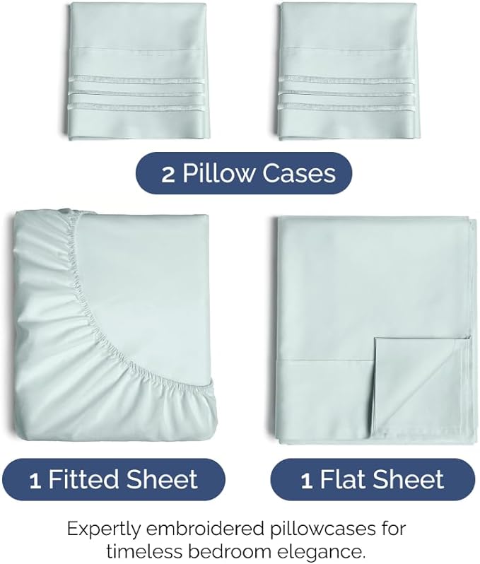Full Size 4 Piece Sheet Set - Comfy Breathable & Cooling Sheets - Hotel Luxury Bed Sheets for Women & Men - Deep Pockets, Easy-Fit, Extra Soft & Wrinkle Free Sheets - Ice Blue Oeko-Tex Bed Sheet Set - LeafyLoom