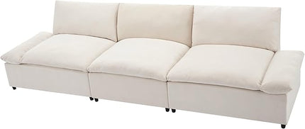 Morden Soft Linen Upholstered 3 Seater Cloud Sofa Couch Super Deep Seat Sleeper Sofa&Couch with Removable Back Cushions and Storage Armrests for Living Room, Apartment, Office, 119.5", Beige-402 - LeafyLoom
