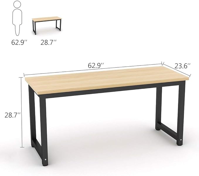 Tribesigns Computer Desk, Large Office Desk Computer Table Study Writing Desk for Home Office, Walnut + Black Leg, 63 X 23.6 inch - LeafyLoom