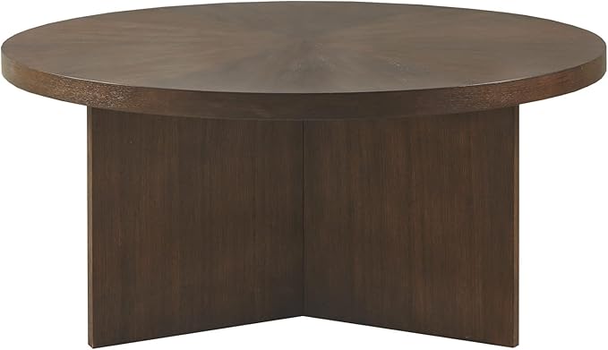 Martha Stewart Sadie Round Wood Coffee Table with Starburst Pattern Top Simple Pedestal Stand, Circular Contemporary Modern Accent Furniture for Living Room Decor, 0 - LeafyLoom