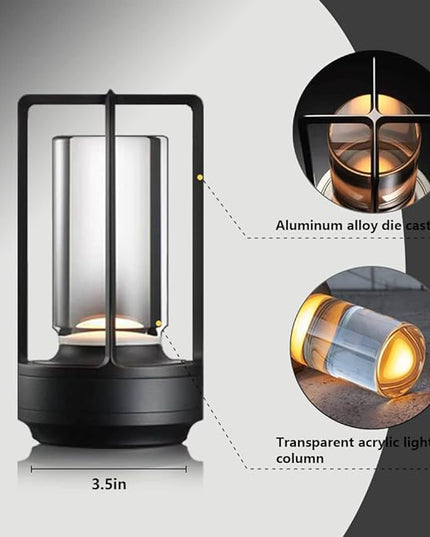 Portable Metal Desk Lamp,Cordless LED Table Lamp,Touch Control Rechargeable Lamp,3-Levels Brightness Room Decor Desk Lamp,Bedside Lamp,Night Light (Light Black) - LeafyLoom
