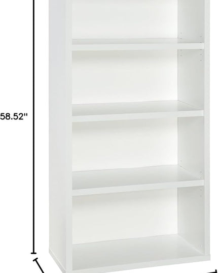 ClosetMaid Bookshelf with 4 Shelf Tiers, Adjustable Shelves, Tall Bookcase Sturdy Wood & 4 Cube Storage Shelf Organizer Bookshelf with Back Panel, Easy Assembly, Wood, White Finish - LeafyLoom