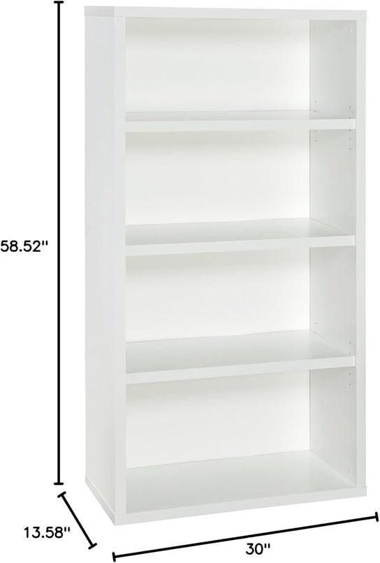ClosetMaid Bookshelf with 4 Shelf Tiers, Adjustable Shelves, Tall Bookcase Sturdy Wood & 4 Cube Storage Shelf Organizer Bookshelf with Back Panel, Easy Assembly, Wood, White Finish - LeafyLoom