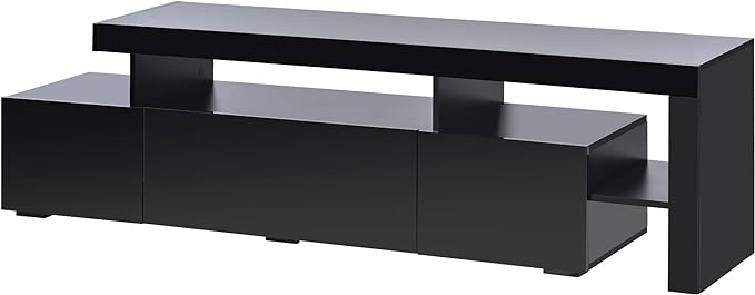 Merax Modern Style 16-Colored LED Lights TV Cabinet, UV High Gloss Surface Entertainment Center with DVD Shelf, Up to 70 inch Television, 73.2 inch Length, Black - LeafyLoom