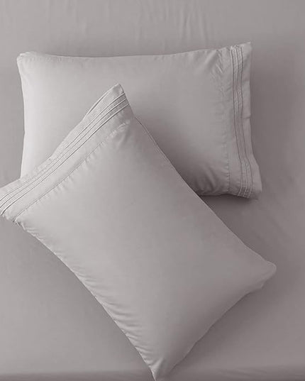 SONORO KATE Bed Sheet Set Super Soft Microfiber 1800 Thread Count Luxury Egyptian Sheets 16-Inch Deep Pocket Wrinkle-4 Piece(Full Grey) - LeafyLoom