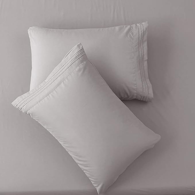 SONORO KATE Bed Sheet Set Super Soft Microfiber 1800 Thread Count Luxury Egyptian Sheets 16-Inch Deep Pocket Wrinkle-4 Piece(Full Grey) - LeafyLoom