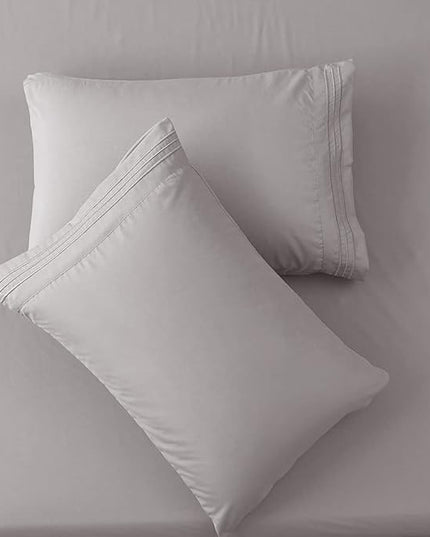 SONORO KATE Bed Sheet Set Super Soft Microfiber 1800 Thread Count Luxury Egyptian Sheets 18-Inch Deep Pocket Wrinkle -3 Piece(Twin XL Grey) - LeafyLoom