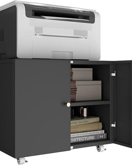 Printer Stands with Storage, Lateral Filing Cabinet for Home Office, Desk Organizers for Home Workspace, Lockable Wheels for Home Office, Scanner, Fax, Computer - LeafyLoom