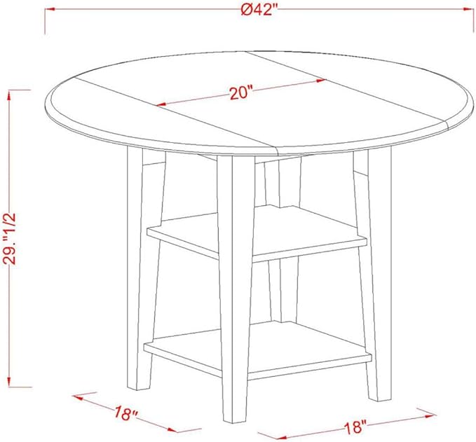 East West Furniture SUKE5-BCH-LC Sudbury 5 Piece Set for 4 Includes a Round Table with Dropleaf & Shelves and 4 Faux Leather Kitchen Dining Chairs, 42x42 Inch - LeafyLoom