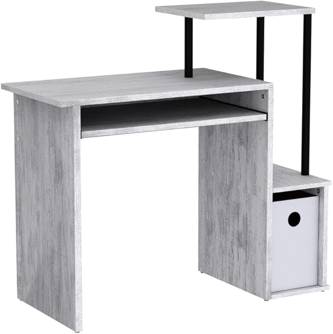 Acme Lyphre Wooden Top Computer Desk in Antique White and Black - LeafyLoom
