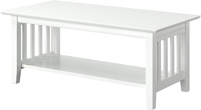 AFI Mission Wood Coffee Table, White (22" x 44") - LeafyLoom