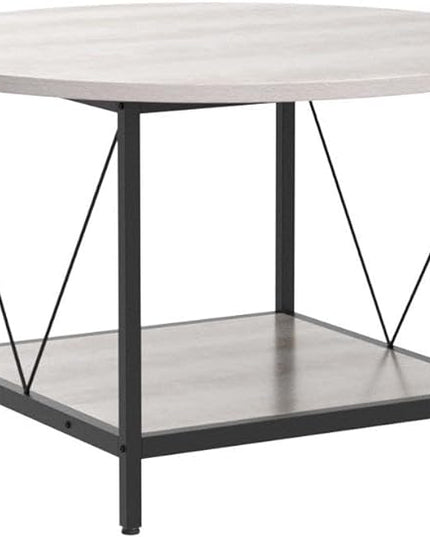YITAHOME Round Coffee Table,Rustic Wood Coffee Tables for Living Room with Storage Shelf, Modern Farmhouse Circle Coffee Table Center with Sturdy Metal Legs Home Furniture, Grey Wash - LeafyLoom