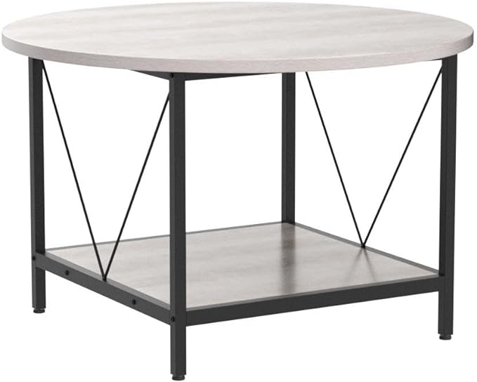 YITAHOME Round Coffee Table,Rustic Wood Coffee Tables for Living Room with Storage Shelf, Modern Farmhouse Circle Coffee Table Center with Sturdy Metal Legs Home Furniture, Grey Wash - LeafyLoom