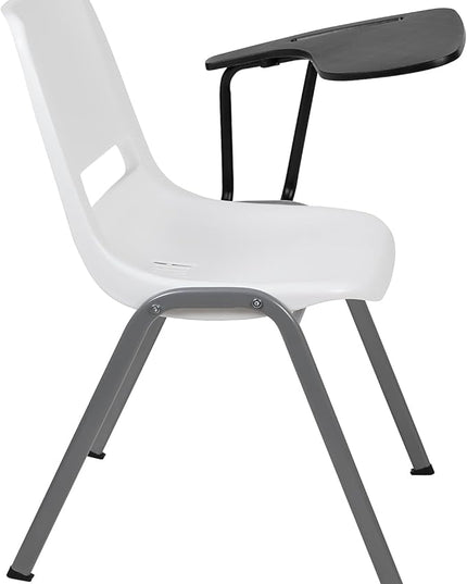 Flash Furniture White Ergonomic Shell Chair with Left Handed Flip-Up Tablet Arm - LeafyLoom