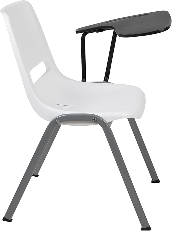 Flash Furniture White Ergonomic Shell Chair with Left Handed Flip-Up Tablet Arm - LeafyLoom