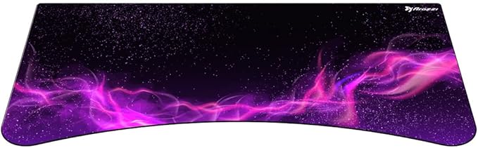 Arozzi Arena Special Edition Ultrawide Curved Gaming and Office Desk with Full Surface Water Resistant Desk Mat Custom Monitor Mount Cable Management Cut Outs - Purple Galaxy - LeafyLoom