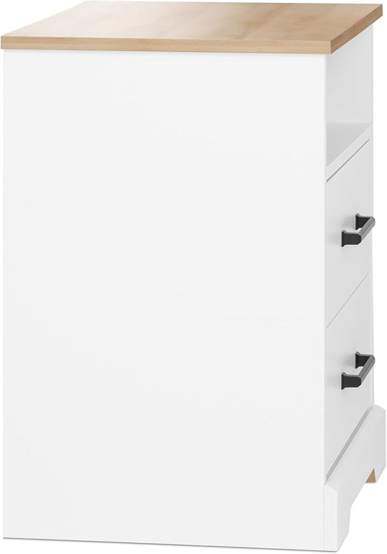 Prepac 2 Drawer Nightstand, 16.25in x 18.75in x 24.5in, White & Oak - LeafyLoom