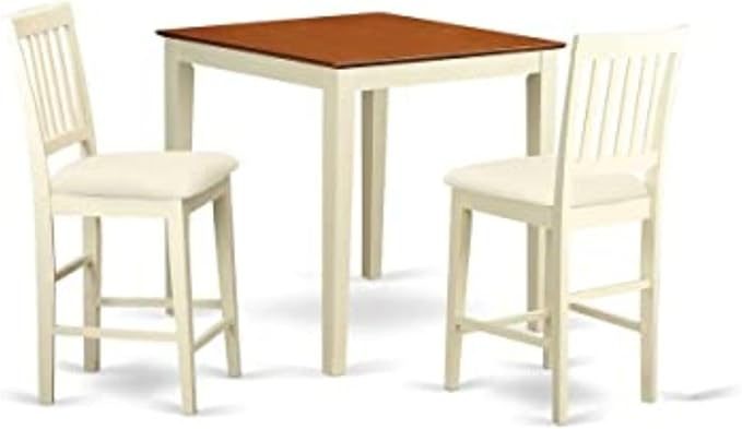 East West Furniture VERN3-WHI-C Vernon 3 Piece Counter Height Dining Set for Small Spaces Contains a Square Wooden Table and 2 Linen Fabric Upholstered Chairs, 36x36 Inch - LeafyLoom