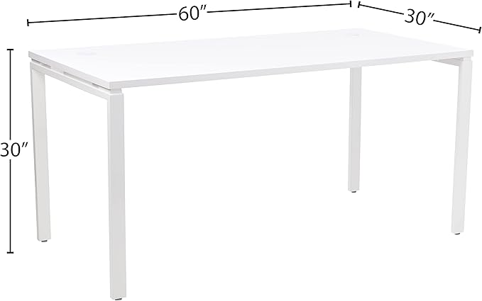 OSP Home Furnishings 60” Writing Desk with White Laminate Top & White Finish Metal Legs, 60 - LeafyLoom