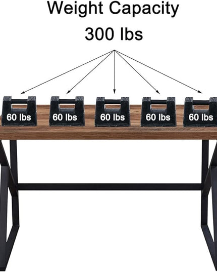 HSH Minimalist PC Desk, Industrial Home Office Desk, Sturdy Wood and Metal Desk, Rustic Vintage Oak 55 Inch Work Study Writing Desks Computer Table for Living Room Bedroom - LeafyLoom