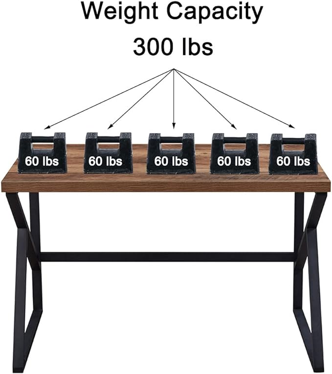 HSH Minimalist PC Desk, Industrial Home Office Desk, Sturdy Wood and Metal Desk, Rustic Vintage Oak 55 Inch Work Study Writing Desks Computer Table for Living Room Bedroom - LeafyLoom