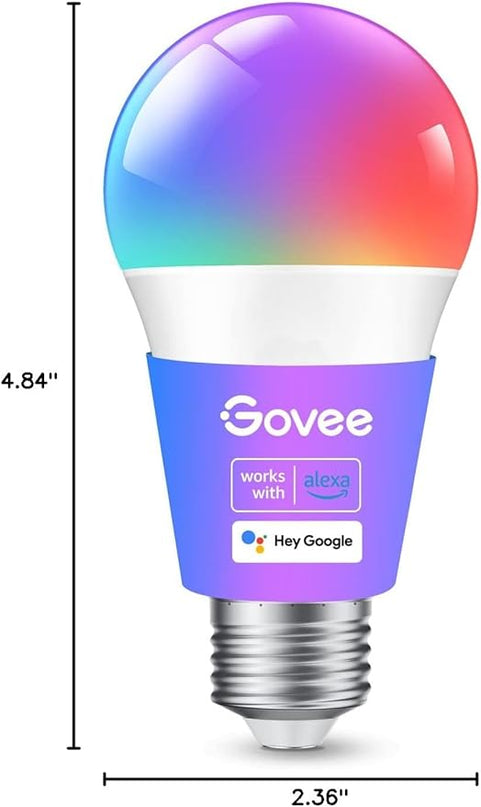Govee Smart Light Bulbs, Color Changing Light Bulb, Works with Alexa and Google Assistant, 16 Million Colors RGBWW, WiFi & Bluetooth LED Light Bulbs, Music Sync, A19, 800 Lumens, 1 Pack Govee