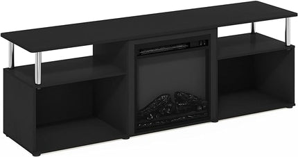 Furinno Jensen Open Storage Fireplace Entertainment Center for TV up to 70 Inch with Stainless Steel Tubes, Americano/Chrome - LeafyLoom
