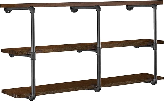HITOMEN Industrial Iron Pipe Shelves, 3 Set 3-Tier, 28" Tall, 12" Depth, DIY Open Bookshelf Bookcase, Wall Mounted Vintage Retro Shelving, Rustic Farmhouse Pantry Kitchen Storage, Black Shelf Brackets - LeafyLoom