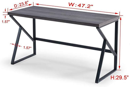 HSH Wood and Metal Home Office Computer Desk, Industrial Writing Study Table Workstation,Grey Laptop PC Desk, Wooden Computer Table, Gray Oak 47 Inch - LeafyLoom