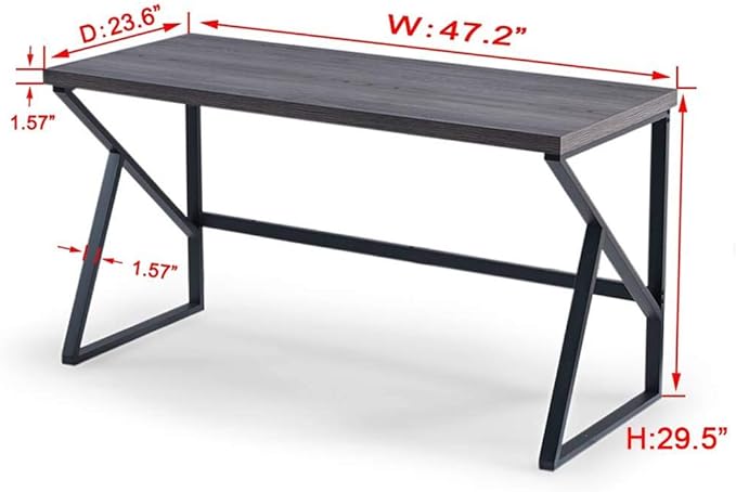 HSH Wood and Metal Home Office Computer Desk, Industrial Writing Study Table Workstation,Grey Laptop PC Desk, Wooden Computer Table, Gray Oak 47 Inch - LeafyLoom