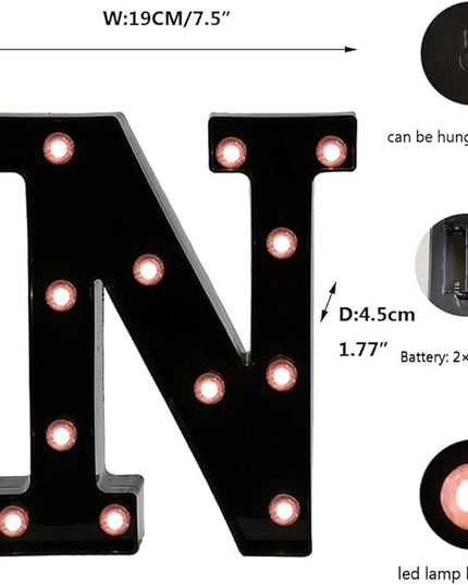 Light Up Black Alphabet Marquee Letters Sign LED Marquee Number Lights Sign for Night Light Home Bar Christmas Lamp Birthday Party Wedding Decoration N - LeafyLoom