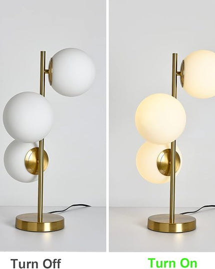 Mid Century Table Lamp, Modern 3 Lamp Gold Desk Lamp Retro with White Frosted Glass Lampshade Adjustable Brightness, Suitable for Desk Lamp Bedrooms, Living Rooms, Study, Library - LeafyLoom