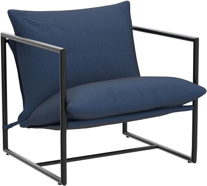 ZINUS Aidan Sling Accent Chair / Metal Framed Armchair with Shredded Foam Cushioning, Navy - LeafyLoom