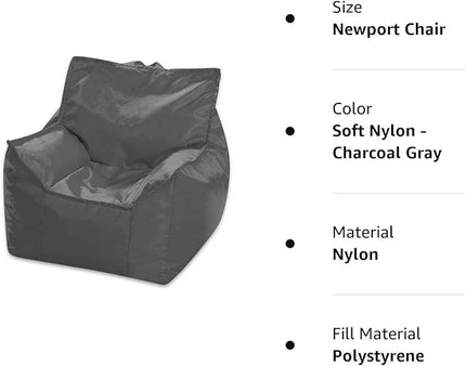 Posh Creations Bean Bag Chair Structured Comfy Seat Use for Gaming, Reading and Watching TV, Newport, Charcoal Gray - LeafyLoom