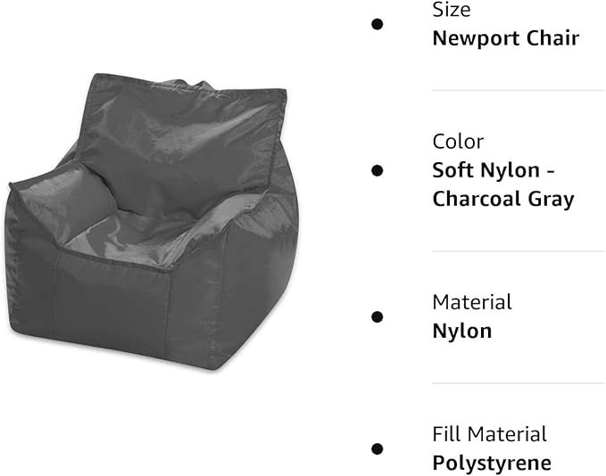 Posh Creations Bean Bag Chair Structured Comfy Seat Use for Gaming, Reading and Watching TV, Newport, Charcoal Gray - LeafyLoom