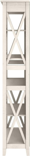 Bush Furniture Key West Bookcase Shelf in Linen White Oak | Farmhouse Bookshelf Display Cabinet for Library, Bedroom, Living Room, and Office - LeafyLoom