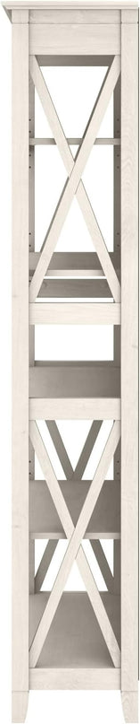 Bush Furniture Key West Bookcase Shelf in Linen White Oak | Farmhouse Bookshelf Display Cabinet for Library, Bedroom, Living Room, and Office - LeafyLoom