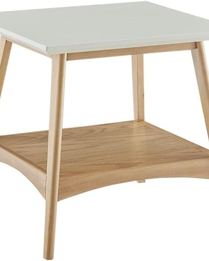 Madison Park Parker Mid-Century Modern End Table With Solid Wood Frame And Legs, Bottom Shelf, Easy Assembly, Simple Accent Furniture For Living Room, Entry, Minimalist Decor - Off-White/Natural - LeafyLoom