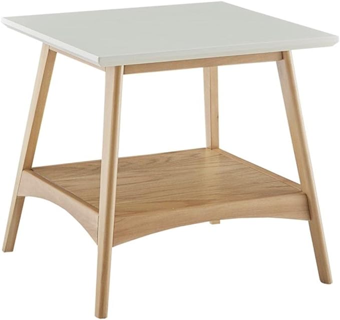 Madison Park Parker Mid-Century Modern End Table With Solid Wood Frame And Legs, Bottom Shelf, Easy Assembly, Simple Accent Furniture For Living Room, Entry, Minimalist Decor - Off-White/Natural - LeafyLoom