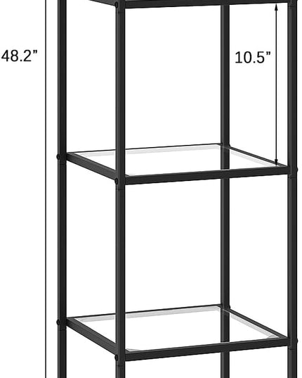 5-Tier Bookshelf,Metal Bookcase,Tempered Glass Shelves,Storage Rack Shelf for Home Office,Living Room,Bedroom, Bathroom,Modern Style, Black - LeafyLoom