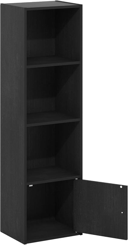 Furinno Luder Shelf Bookcase with 1 Door Storage Cabinet, Blackwood - LeafyLoom