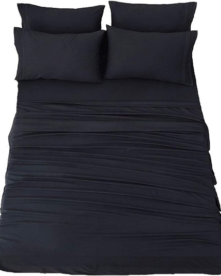 SONORO KATE Bed Sheet Set Super Soft Microfiber 1800 Thread Count Luxury Egyptian Sheets 18-Inch Deep Pocket，Wrinkle and Hypoallergenic-6 Piece (Black, California King-6 Piece) - LeafyLoom